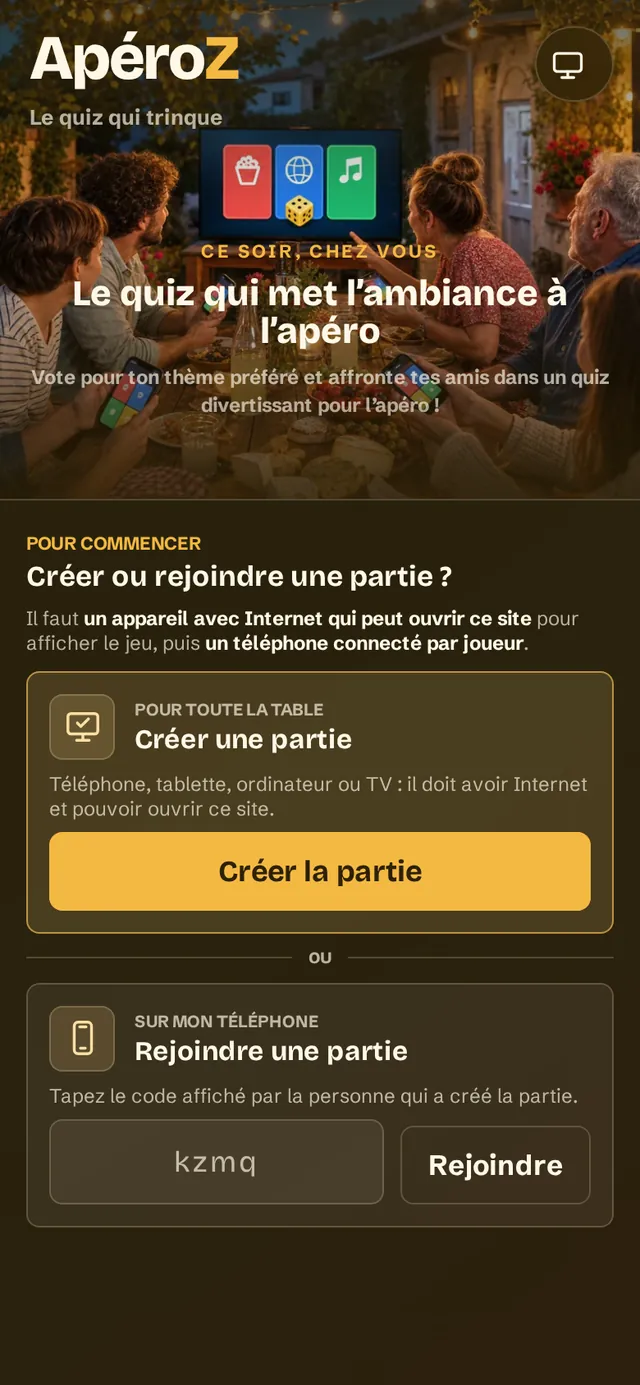 Accueil d’ApéroZ sur téléphone