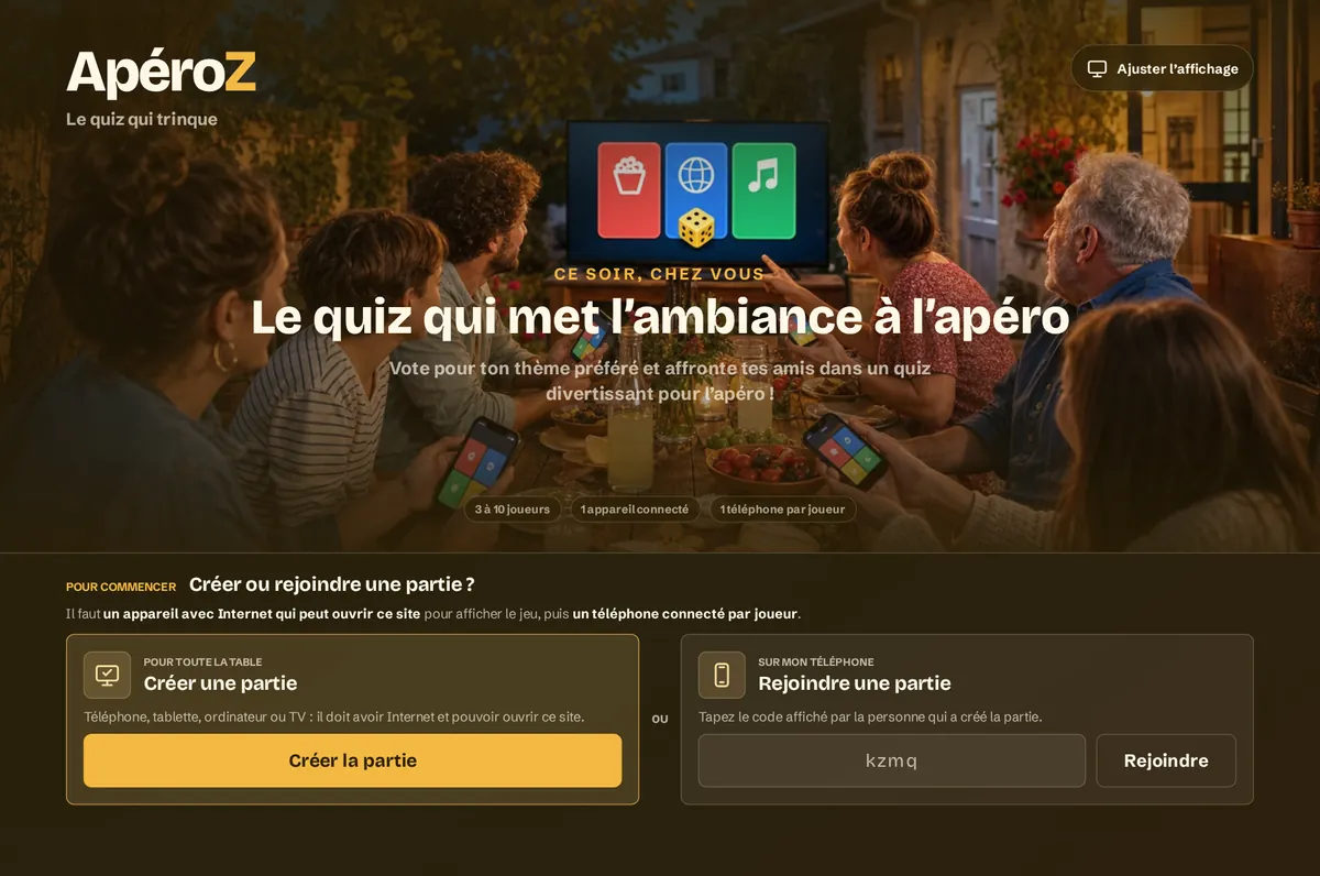 Accueil d’ApéroZ sur un écran de salon