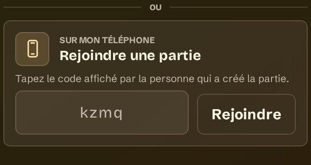 Rejoindre une partie : le champ où taper le code affiché sur l'écran