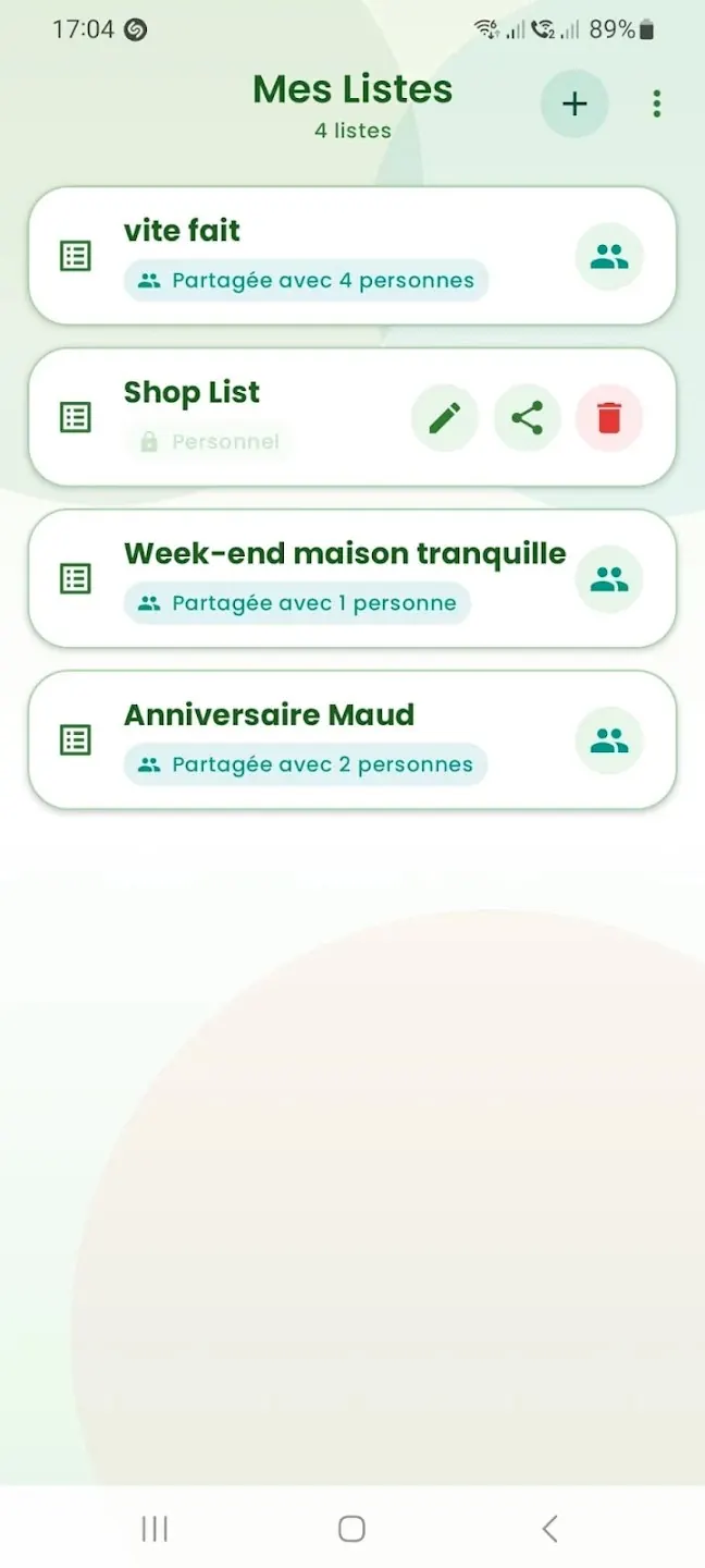 Listes partagées dans ShopList